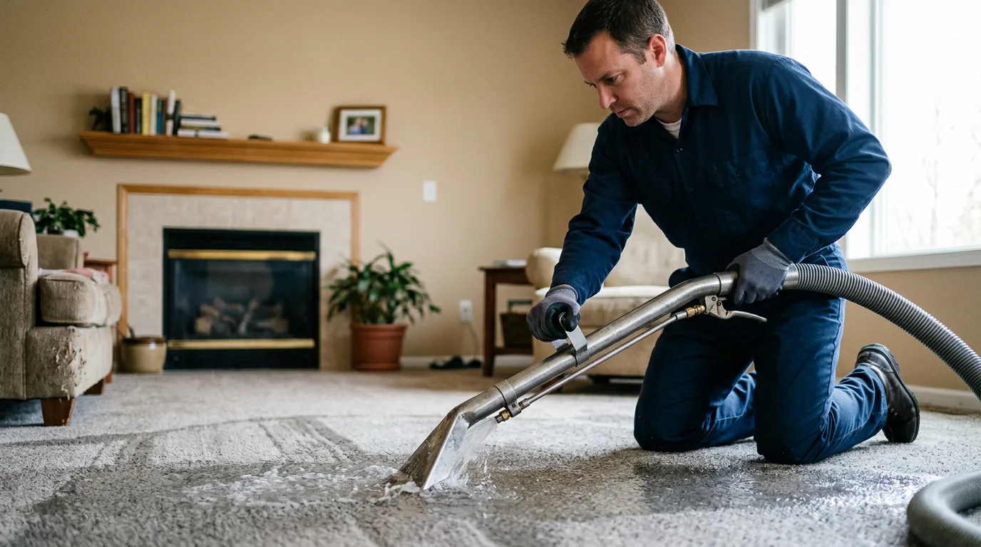 Water damage restoration technician working near La Harpe, KS